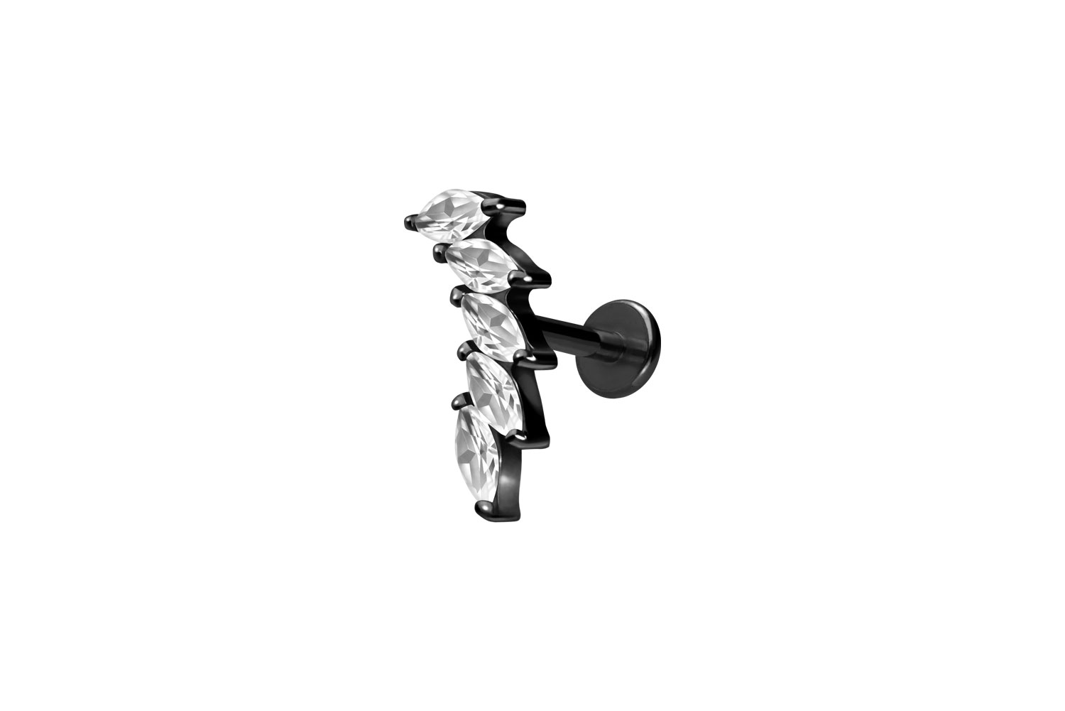 Titan Labret Piercing mit Innengewinde 5 EINGEFASSTE KRISTALLTROPFEN